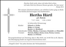 Traueranzeige Härtl Hertha