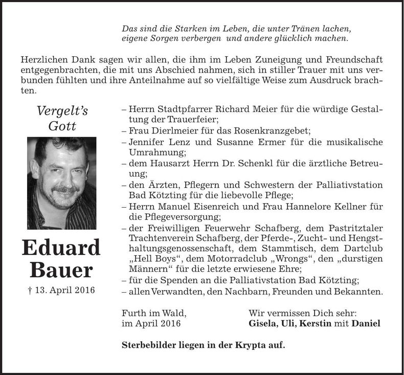 Traueranzeige Eduard Bauer
