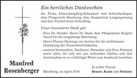 Traueranzeige Manfred Rosenberger