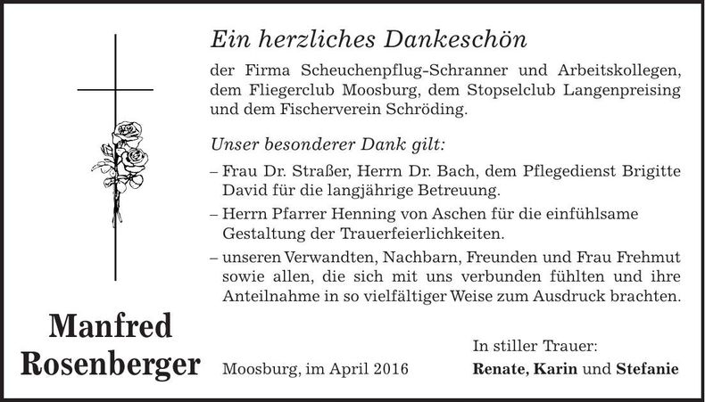 Traueranzeige Manfred Rosenberger