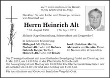 Traueranzeige Heinrich Alt