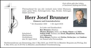 Traueranzeige Josef Brunner