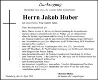 Traueranzeige Jakob Huber