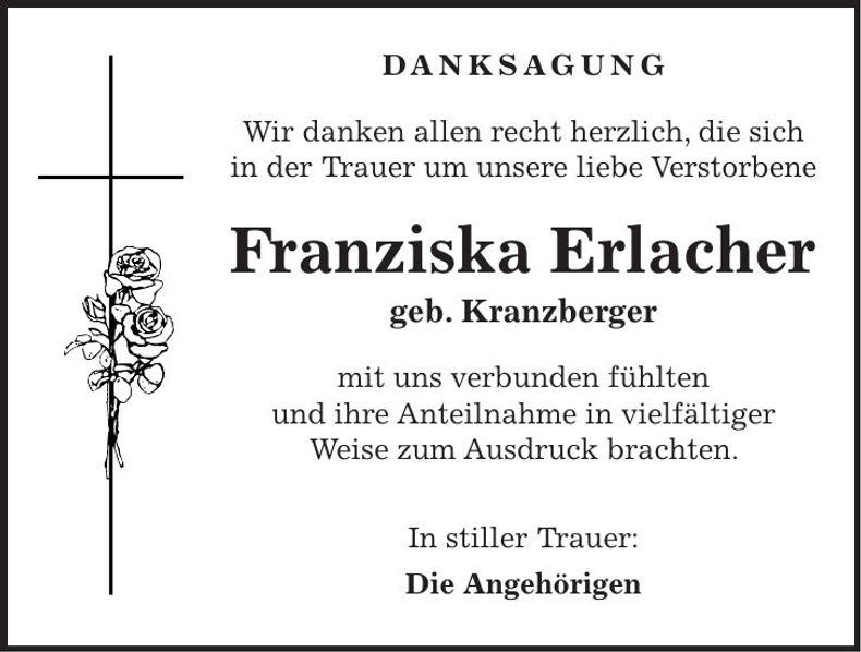 Traueranzeige Franziska Erlacher