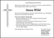 Traueranzeige Anna Wild