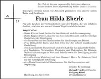 Traueranzeige Hilda Eberle