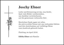 Traueranzeige Joschy Ebner