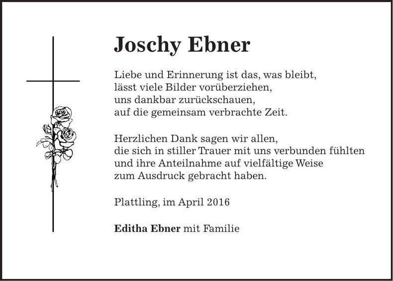 Traueranzeige Joschy Ebner