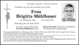Traueranzeige Brigitta Mühlbauer