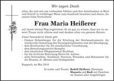Traueranzeige Maria Heißerer