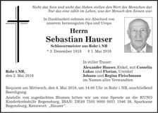 Traueranzeige Sebastian Hauser