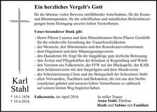 Traueranzeige Karl Stahl