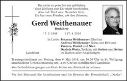 Traueranzeige Gerd Weithenauer