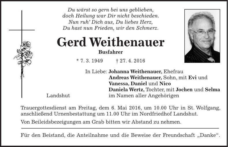 Traueranzeige Gerd Weithenauer