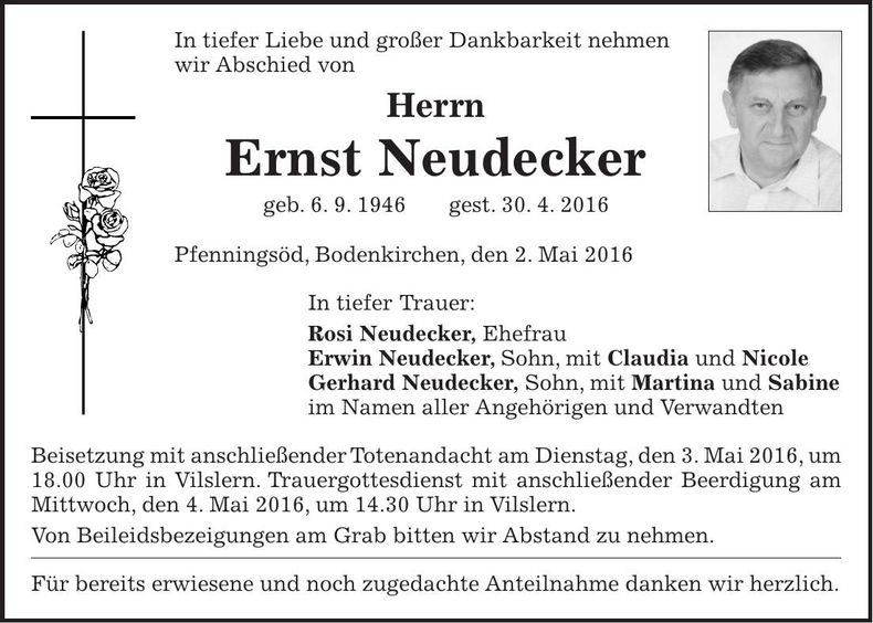 Traueranzeige Ernst Neudecker