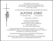 Traueranzeige Alfons Jobst