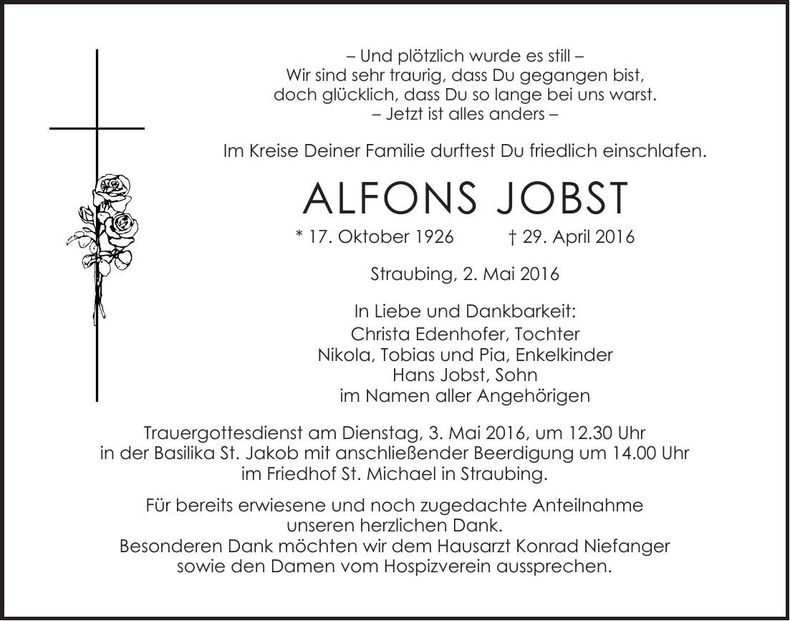 Traueranzeige Alfons Jobst