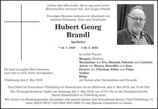 Traueranzeige Hubert Georg Brandl
