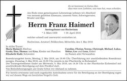 Traueranzeige Franz Haimerl