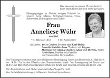 Traueranzeige Anneliese Wühr