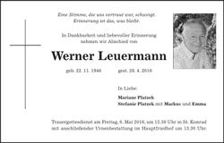 Traueranzeige Werner Leuermann