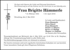 Traueranzeige Brigitte Hämmerle