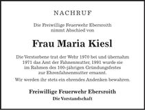 Traueranzeige Maria Kiesl