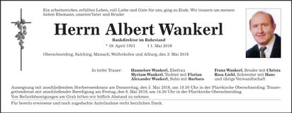 Traueranzeige Albert Wankerl