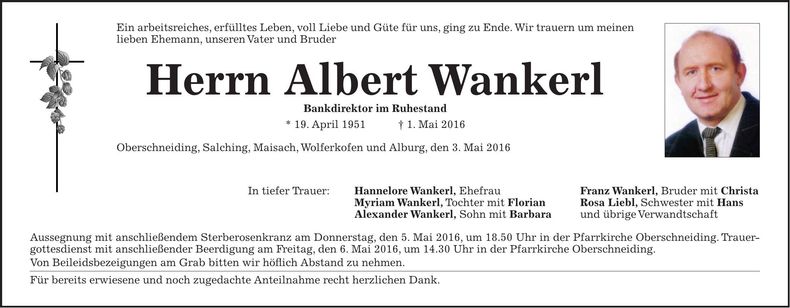 Traueranzeige Albert Wankerl