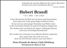 Traueranzeige Hubert Brandl