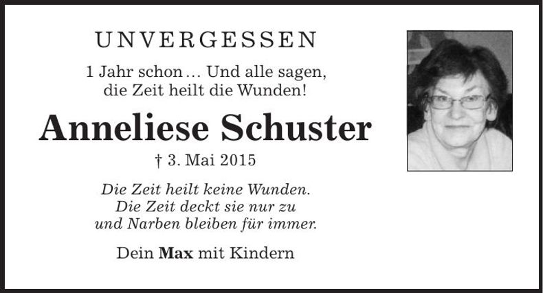 Traueranzeige Anneliese Schuster