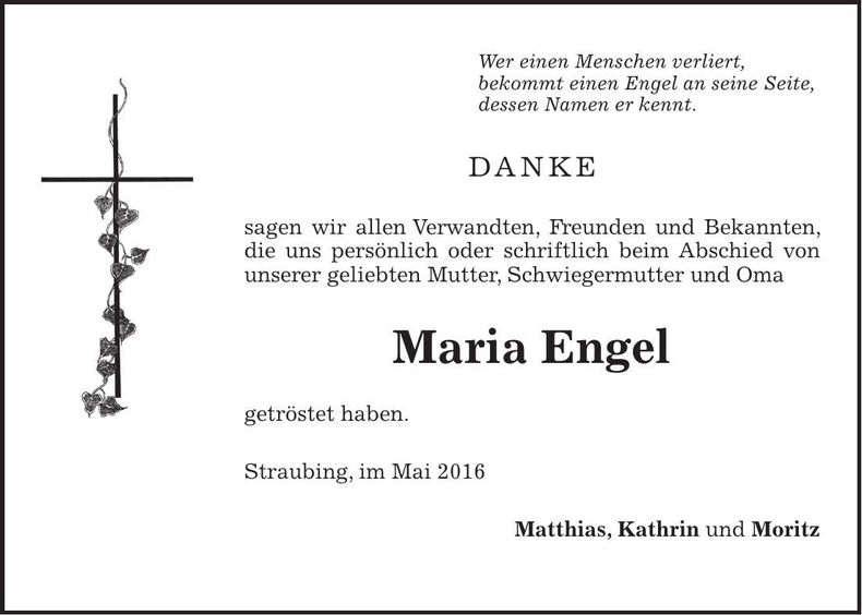 Traueranzeige Marie Engel