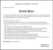 Traueranzeige Erich Betz