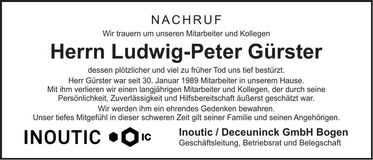 Traueranzeige Ludwig-Peter Gürster