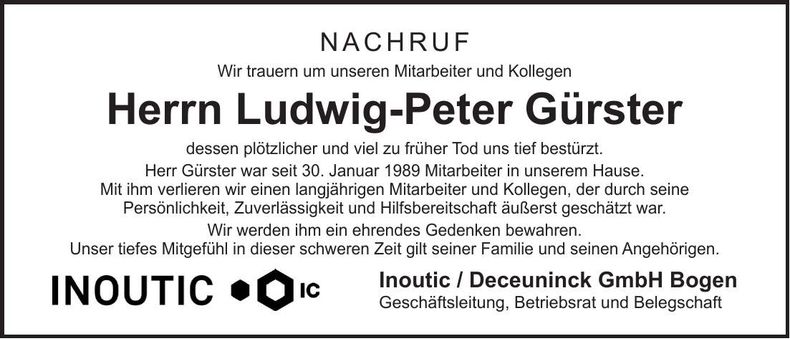 Traueranzeige Ludwig-Peter Gürster