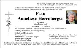 Traueranzeige Anneliese Herrnberger