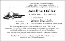 Traueranzeige Josefine Haller