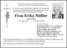 Traueranzeige Erika Nüßler