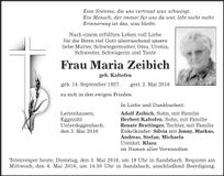 Traueranzeige Maria Zeibich