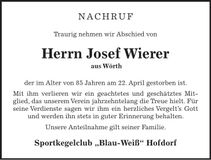 Traueranzeige Josef Wierer
