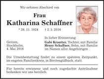Traueranzeige Katharina Schaffner