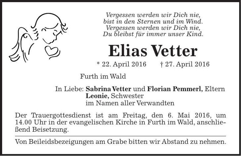 Traueranzeige Elias Vetter