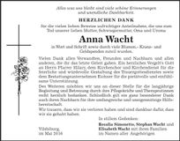 Traueranzeige Anna Wacht