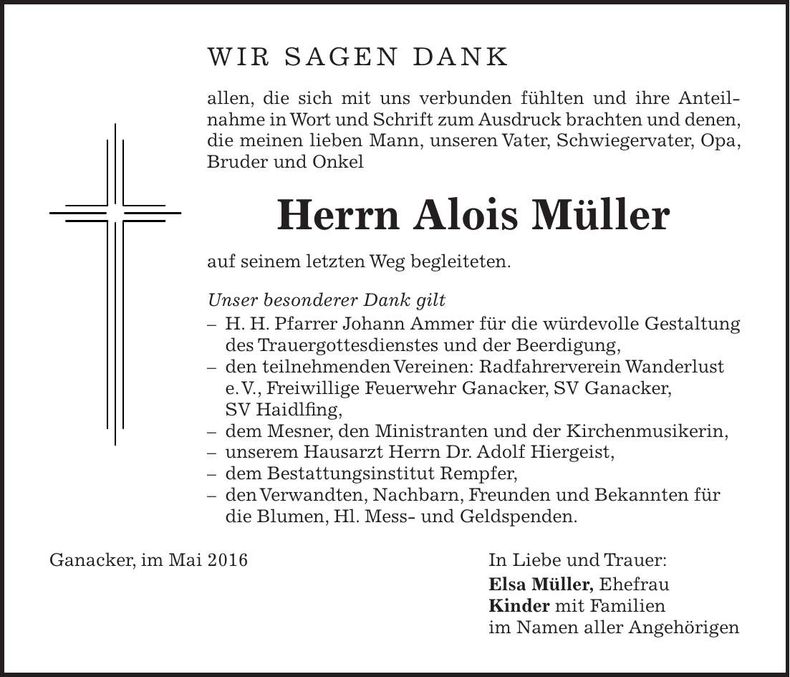 Traueranzeige Alois Müller