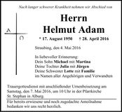 Traueranzeige Helmut Adam