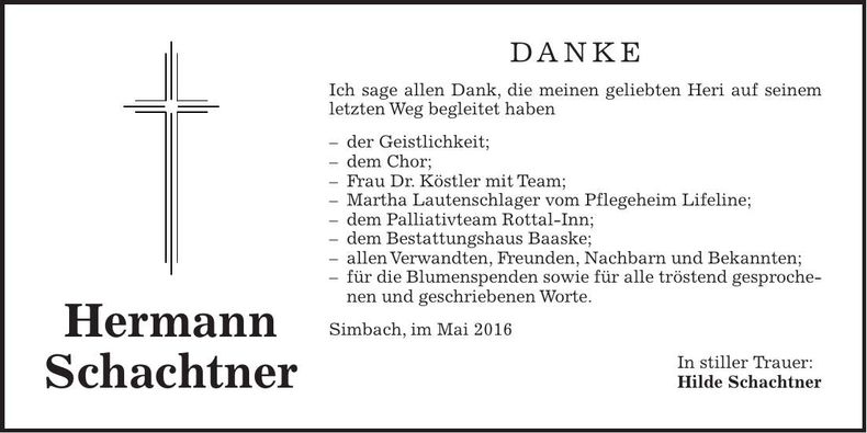 Traueranzeige Hermann Schachtner