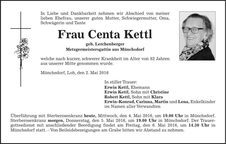 Traueranzeige Centa Kettl