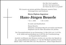 Traueranzeige Hans-Jürgen Beuerle