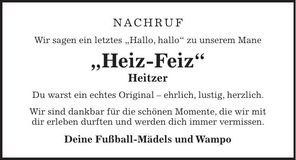 Traueranzeige Heiz-Feiz Heitzer