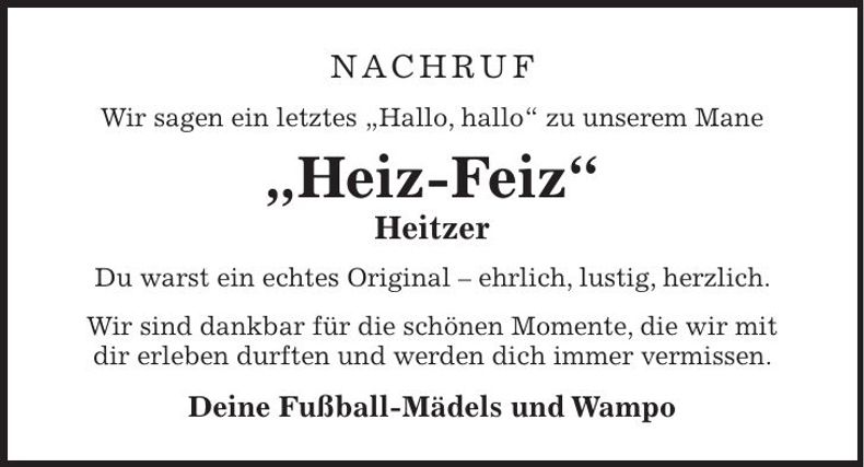Traueranzeige Heiz-Feiz Heitzer